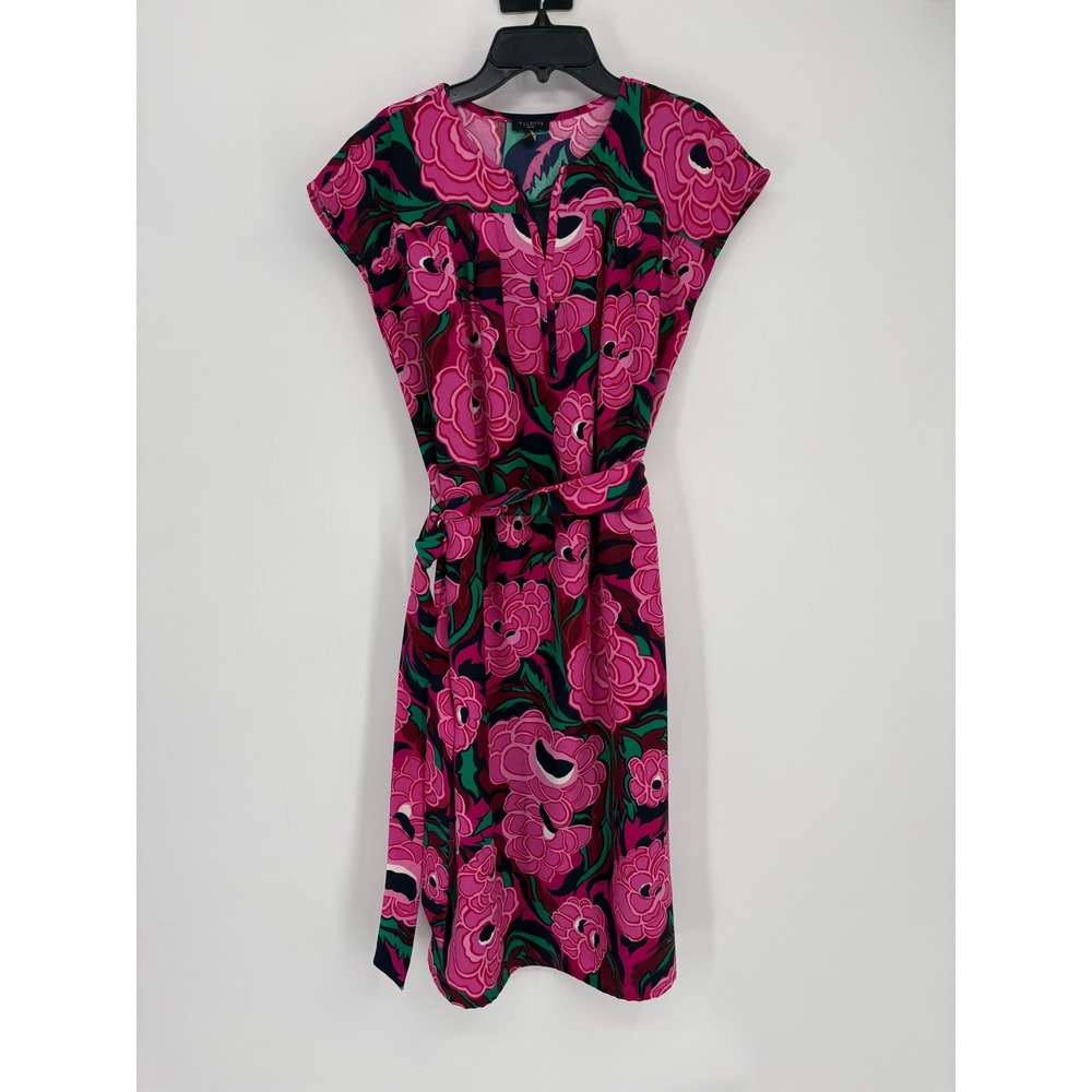 Talbots Dress Womens MP Pink Floral Shift Belted Short Sleeve Petite